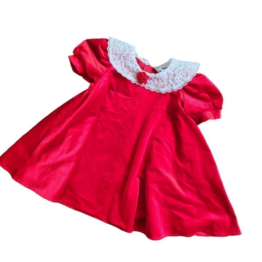 Vintage The Little Trotter Dress 6X Red Velour Lace Collar